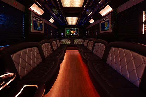 exclusive leather seats on board our limo bus